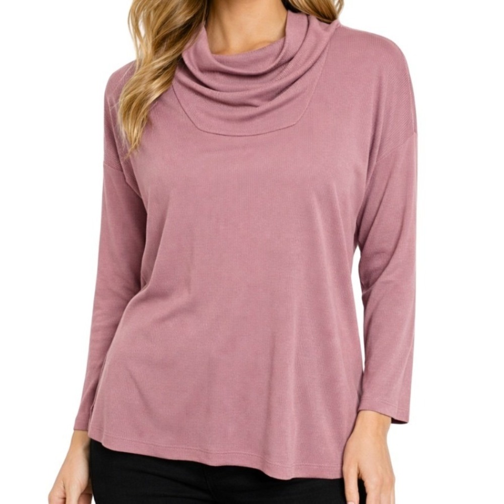Pure Jill J. Jill Mauve Ribbed Cowl Neck Long Sleeve Tencel Modal Top XL Petite